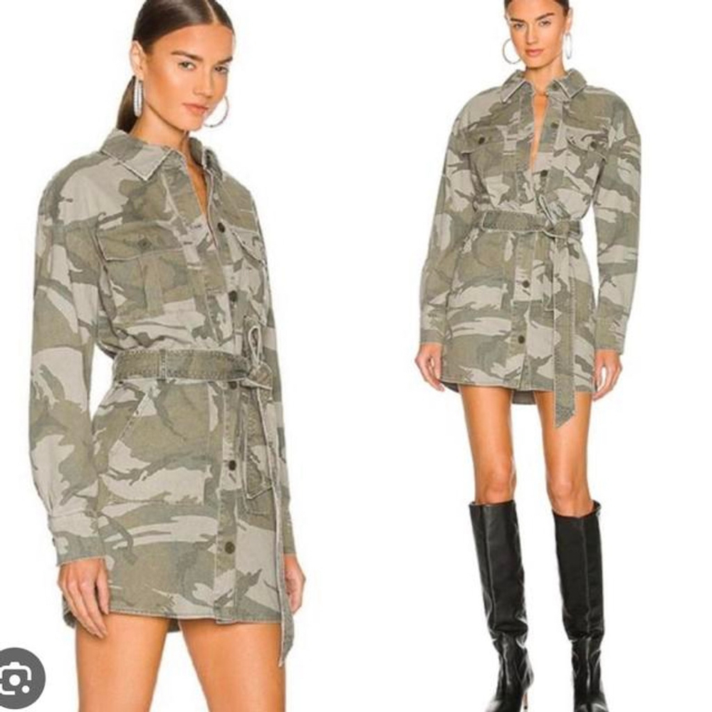 Women's Lovers and Friends Camo Belted Mini Dress M Green Beige